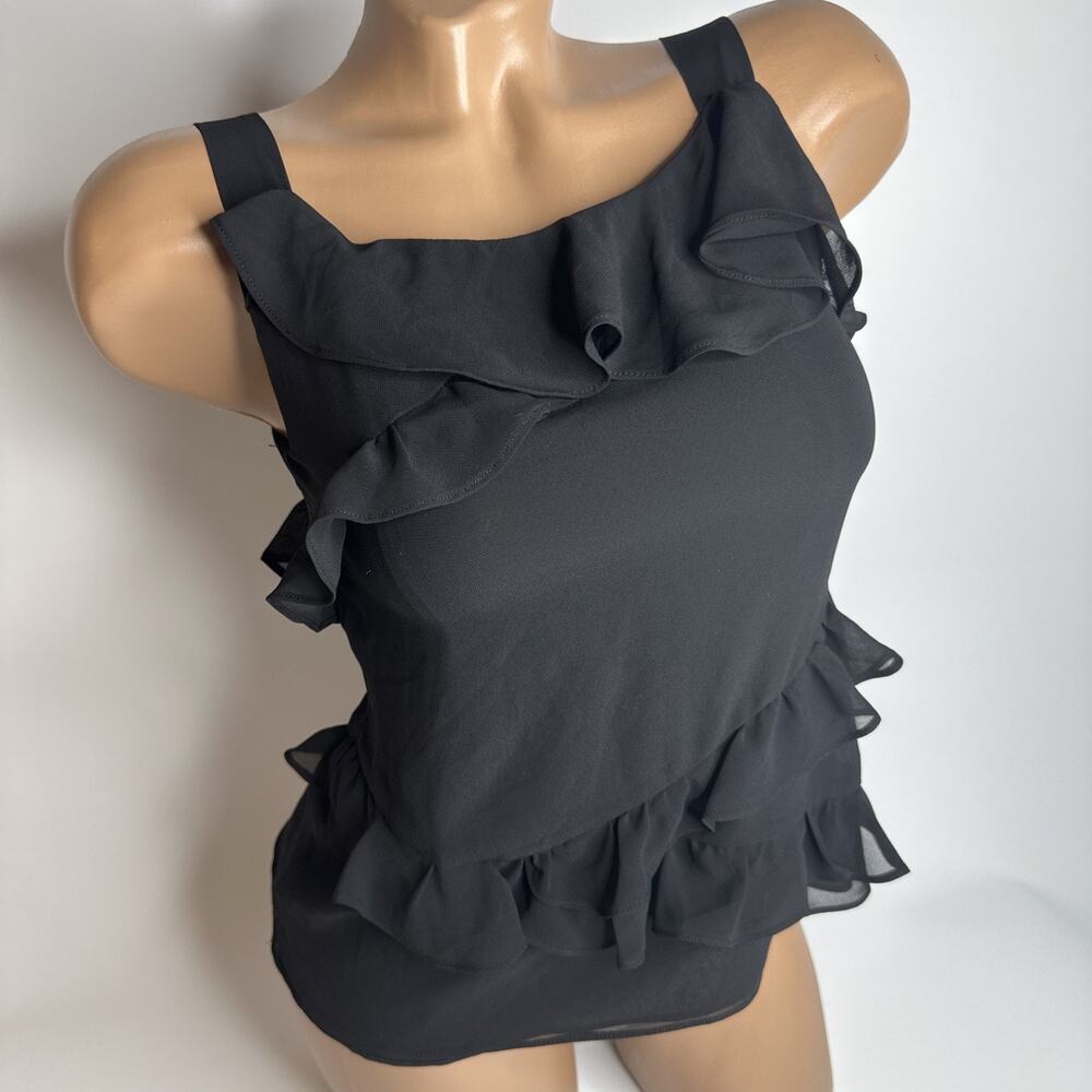 Black Ruffle Chiffon Tiered Top XS Fairycore Romantic Vampy McBling Goth